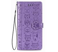 Fertuo Coque pour Realme 8i, Antichoc Portefeuille Étui Housse en Cuir à Rabat avec Porte Carte, Chiusura Magnetica [Motif de Chat Chien] Flip Cover Case pour Realme 8i, Violet