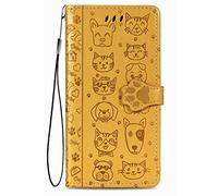 Fertuo Coque pour Realme 8i, Antichoc Portefeuille Étui Housse en Cuir à Rabat avec Porte Carte, Chiusura Magnetica [Motif de Chat Chien] Flip Cover Case pour Realme 8i, Jaune