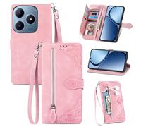 Fertuo Coque pour Realme C63 / C61 / Realme Note 60, Étui Housse en Cuir PU à Rabat avec Porte Carte, Chiusura Magnétique [Motif de Fleur] Flip Cover TPU Case Antichoc Portefeuille, Rose