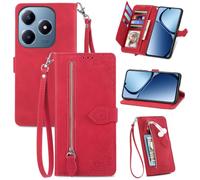 Fertuo Coque pour Realme C63 / C61 / Realme Note 60, Étui Housse en Cuir PU à Rabat avec Porte Carte, Chiusura Magnétique [Motif de Fleur] Flip Cover TPU Case Antichoc Portefeuille, Rouge