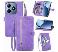 Fertuo Coque pour Realme C63 / C61 / Realme Note 60, Étui Housse en Cuir PU à Rabat avec Porte Carte, Chiusura Magnétique [Motif de Fleur] Flip Cover TPU Case Antichoc Portefeuille, Violet