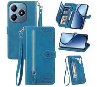 Fertuo Coque pour Realme C63 / C61 / Realme Note 60, Étui Housse en Cuir PU à Rabat avec Porte Carte, Chiusura Magnétique [Motif de Fleur] Flip Cover TPU Case Antichoc Portefeuille, Bleu