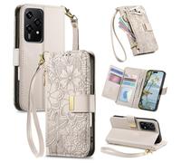 Fertuo Coque pour Realme C75 / C71 / Realme 14x 5G, Fleur Étui Housse en Cuir PU à Rabat Portefeuille Antichoc avec Porte Carte, Poche Zippée, Chiusura Magnétique et Support Cover Case Femme, Blanc