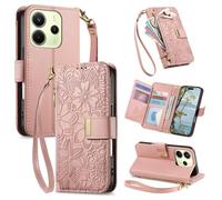Fertuo Coque pour Realme Note 60 / C63 4G / C61, Fleur Étui Housse en Cuir PU à Rabat Portefeuille Antichoc avec Porte Carte, Poche Zippée, Chiusura Magnétique et Support Cover Case Femme, Rose