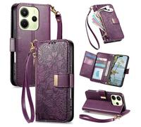 Fertuo Coque pour Realme Note 60 / C63 4G / C61, Fleur Étui Housse en Cuir PU à Rabat Portefeuille Antichoc avec Porte Carte, Poche Zippée, Chiusura Magnétique et Support Cover Case Femme, Violet