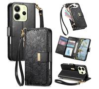 Fertuo Coque pour Realme Note 60 / C63 4G / C61, Fleur Étui Housse en Cuir PU à Rabat Portefeuille Antichoc avec Porte Carte, Poche Zippée, Chiusura Magnétique et Support Cover Case Femme, Noir
