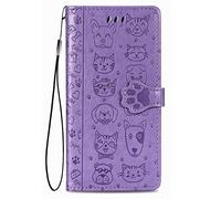 Fertuo Coque pour Ulefone Note 14 / Note 14 Pro, Antichoc Portefeuille Étui Housse en Cuir à Rabat avec Porte Carte, Chiusura Magnetica [Chat Chien] Flip Cover Case pour Ulefone Note 14, Violet