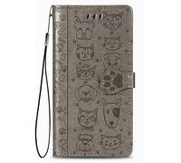 Fertuo Coque pour Ulefone Note 14 / Note 14 Pro, Antichoc Portefeuille Étui Housse en Cuir à Rabat avec Porte Carte, Chiusura Magnetica [Chat Chien] Flip Cover Case pour Ulefone Note 14, Gris