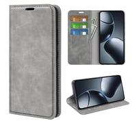 Fertuo Coque pour Xiaomi 15T, Antichoc Étui Housse en Cuir à Rabat Flip Cover Case Portefeuille avec Porte Carte, Béquille, Fonction de Support et Fermeture Magnétique, Gris