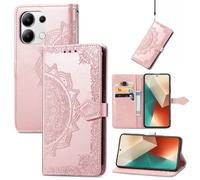 Fertuo Coque pour Xiaomi Redmi Note 13 4G, Portefeuille Étui Housse en Cuir à Rabat avec Porte Carte, Chiusura Magnetica [Motif de Mandala] Flip Cover Case Antichoc pour Redmi Note 13 4G, Or Rose