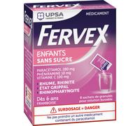 Fervex Enfants Sans Sucre 8 Sachets Paracétamol, Phéniramine, Vitamine C