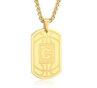 Fervia Collier avec initiale de basket-ball pour hommes, garçons, adolescents, enfants, pendentif en forme de plaque d'identité en acier inoxydable, cadeau pour enfants, garçons, hommes, papa, Initial