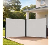 Ferzone 180 x 600cm Double Paravent Exterieur, Aluminium Auvent Latéral Rétractable et Opaque, Brise-Vue pour Jardin, Balcon&Terrasse, Store Latéral avec Protection Solaire, Gris Clair