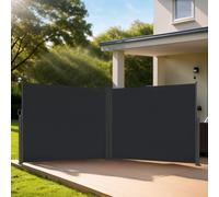 Ferzone 200 x 600cm Double Paravent Exterieur, Aluminium Auvent Latéral Rétractable et Opaque, Brise-Vue pour Jardin, Balcon&Terrasse, Store Latéral avec Protection Solaire, Gris Foncé