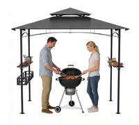 Ferzone Abri Barbecue Exterieur 245x153x250cm avec Double Toit, Tonnelle de BBQ Métal avec Tablettes de Service&Panier&Ouvre-Bouteille&Crochets, Pergola Gazebo pour Grill Jardin Fêtes Patio, Gris