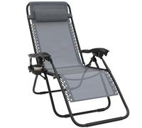 Ferzone Chaise Longue Pliable, Bain de Soleil inclinable avec revêtement Textilene, Charge Max 120kg, transat Jardin extérieur avec Appui-tête et Porte-gobelet pour terrasse, Camping, Balcon-Gris