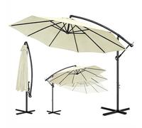 Ferzone Parasol Déporté Ø 3.5m avec Manivelle, Parasol de Jardin Exterieur Anti-UV & résistant au vent, Sun umbrella Grand Rotatif à 360 ° pour Marché Balcon Terrasse Piscine (Beige)