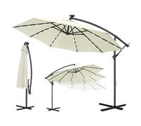 Ferzone Parasol Déporté Ø 3m avec LED Solaire & Manivelle, Parasol de Jardin Exterieur Anti-UV & résistant au vent, Sun umbrella Rotatif à 360 ° pour Marché Balcon Terrasse Piscine (Beige)