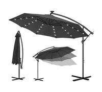 Ferzone Parasol Déporté Ø 3m avec LED Solaire & Manivelle, Parasol de Jardin Exterieur Anti-UV & résistant au vent, Sun umbrella Rotatif à 360 ° pour Marché Balcon Terrasse Piscine (Gris Noir)