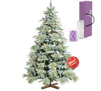 Ferzone Sapin de Noël Artificiel 250cm avec Neige Blanche & 550 Lumineux LED, 1500 Pointes de Sapin en PVC/PE & Sac de Rangement, Arbre de Noël avec Pied en Bois, Montage Facile&Design Pliant