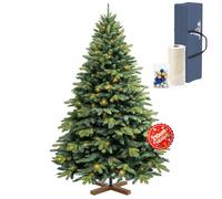 Ferzone Sapin de Noël Artificiel Vert 210cm avec 200 Lumineux LED & Sac de Rangement, Arbre de Noël avec Pied en Bois, 1474 Pointes de Sapin en PVC/PE, Montage Facile&Design Pliant