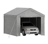 Ferzone Tente de Garage 3x4m, Carport Abri Voiture avec Bâche PE & Porte Enroulable, Tente de Stockage Pliant Exterieur avec Parois Latérales Amovibles pour Moto Vélos Outils, Gris