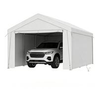 Ferzone Tente de Garage 3x6m, Carport Abri Voiture avec Bâche PE & Porte Enroulable, Tente de Stockage Pliant Exterieur avec Parois Latérales Amovibles pour Moto Outils SUV Camion Bateau, Blanc