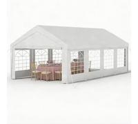 Ferzone Tonnelle de Réception Jardin 4x8m avec Bâche PE, Grande Tente Extérieure-Anti-UV, Barnum Pliant avec Piquets de Sol&Cordes Anti-Vent de Mariage Baptême Famille fêtes, Blanc