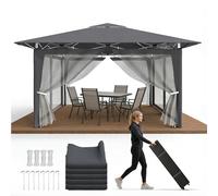 Ferzone Tonnelle pliante 3,6 x 3,6 m avec 4 panneaux latéraux moustiquaires, tonnelle pop-up étanche, stable, résistante à l'hiver, pliable, protection UV 50+, avec piquets de sol, corde à vent et