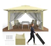 Ferzone Tonnelle pliante 3,6 x 3,6 m avec 4 panneaux latéraux moustiquaires, tonnelle pop-up étanche, stable, résistante à l'hiver, pliable, protection UV 50+, avec piquets de sol, corde à vent et