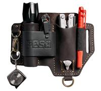 FESA EDC Étui à outils multifonctions en cuir pleine fleur pour lampe de poche, couteau tactique et stylo - Avec clip porte-clés - Pochette de ceinture utilitaire pour le travail et un usage quotidien