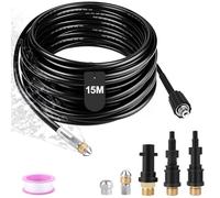 Fesatccoz 15M Tuyau Déboucheur Canalisation, Tuyau de Nettoyage Haute Pression avec 3 Adaptateurs et 2 Buses Compatible avec Karcher, Lavor