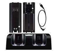 Fesatccoz 2-en-1 Station de Recharge pour Manettes Wii, Station de Recharge pour Deux Manettes Comprend 2 Piles Rechargeables de 2800 Mah Chargeur Automatique pour Les TéLéCommandes de Jeux Wii