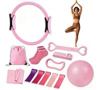Fesatccoz Kit pilates rose treize pièces pour entraînement complet type kit sport maison femme avec anneau robuste et ballon pilates pour renforcement musculaire