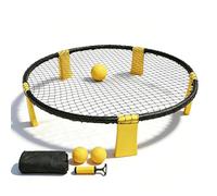 Fesatccoz Kit Roundnet Set Complet avec Cadre Jaune pour Jardin Grand Jeu Exterieur Adulte Dynamique Pack de Jeux de Plage Portables avec Deux balles et Pompe pour Loisir en Plein air