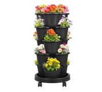 Fesatccoz Tour de plantation à 5 étages avec roulettes - Tour de fraises empilable, jardin vertical pour balcon et terrasse, tour de plantes avec système d'irrigation pour fraises, herbes, fleurs