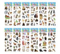 FESDMOH 12 Feuilles Stickers Book, Autocollants 3D, Autocollant Animaux, Comprenant des Véhicule, Dinosaure, Nombre, Animal, Excavateur (Animaux)