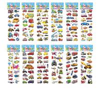 FESDMOH 12 Feuilles Stickers Book, Autocollants 3D, Autocollant Animaux, Comprenant des Véhicule, Dinosaure, Nombre, Animal, Excavateur (Véhicules)