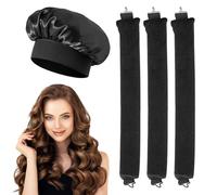 FESDMOH 3 Pcs Boucle Sans Chaleur, Boudin Cheveux, Bigoudis Cheveux avec Crochets, avec Bonnet Satin, pour Divers Types de Cheveux, Cheveux Longs et Courts (Noir, Grand)
