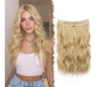 FESHFEN Extension Cheveux Fil Invisible Naturel - Longue Ondulés Fil Secrets Wire Hair Extensions Blonde Champagne Synthétique Rajout Cheveux pour Femme, 40 cm