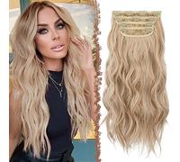 FESHFEN Extension Clip Cheveux Ondulés - 4 PCS Longue Ondulées Bouclées Extension à Clip Cheveux Synthétique Naturel Postiche Extensions pour Femme 50 cm Blond Miel Blond Platine Mélangé
