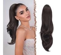 FESHFEN Extension Queue de Cheval avec Cordon, Naturel Ponytail Extensions de Cheveux Ondulées Synthétiques Marron Noir Postiche Bouclés pour Femmese, 50 cm