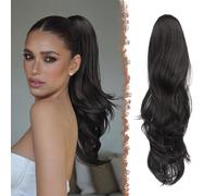 FESHFEN Extension Queue de Cheval avec Cordon, Naturel Ponytail Extensions de Cheveux Ondulées Synthétiques Noir Naturel Postiche Bouclés pour Femmese, 50 cm