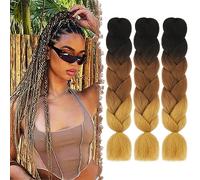 FESHFEN Jumbo Braids Tresse 3 PCS Extension de Cheveux Synthétique Kanekalon Coloré Braiding Meches Africaine Pour Crochet Twist Tressage, Noir/Brun/Blonde 60 cm