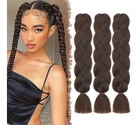 FESHFEN Jumbo Braids Tresse Cheveux, Lot de 3 Meches Africaine Kanekalon Synthétique Femmes Braiding Tresse Extension de Cheveux Pour Crochet Twist Tressage, Brun Noir 60 cm