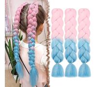 FESHFEN Jumbo Braids Tresse Cheveux, Lot de 3 Meches Africaine Kanekalon Synthétique Femmes Braiding Tresse Extension de Cheveux Pour Crochet Twist Tressage, 60 cm Rose Bleu