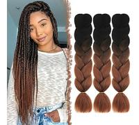FESHFEN Jumbo Braids Tresse Cheveux, Lot de 3 Meches Africaine Kanekalon Synthétique Femmes Braiding Tresse Extension de Cheveux Pour Crochet Twist Tressage, Noir/Marron 60 cm