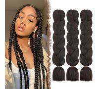 FESHFEN Jumbo Braids Tresse Cheveux, Lot de 3 Meches Africaine Kanekalon Synthétique Femmes Braiding Tresse Extension de Cheveux Pour Crochet Twist Tressage, Noir Naturel 60 cm