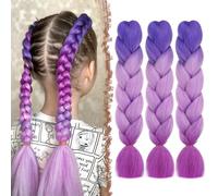 FESHFEN Meche Cheveux pour Tresse - Lot de 3 Meches pour Tresses Africaine Bleu/Violet/Rose Braids Mèche Rajout Cheveux Tresses Synthétique Jumbo Extension de Cheveux Femme, 60 cm