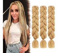 FESHFEN Meche Cheveux pour Tresse - Lot de 3 Meches pour Tresses Africaine Blond Braids Mèche Rajout Cheveux Tresses Synthétique Jumbo Extension de Cheveux Femme, 60 cm